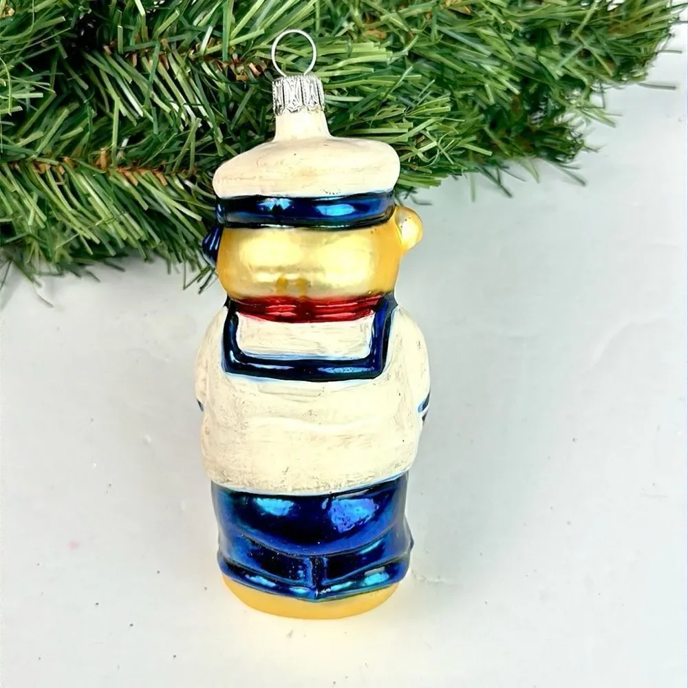Navy Teddy Bear Glass Christmas Ornament made in Germany Hand Painted